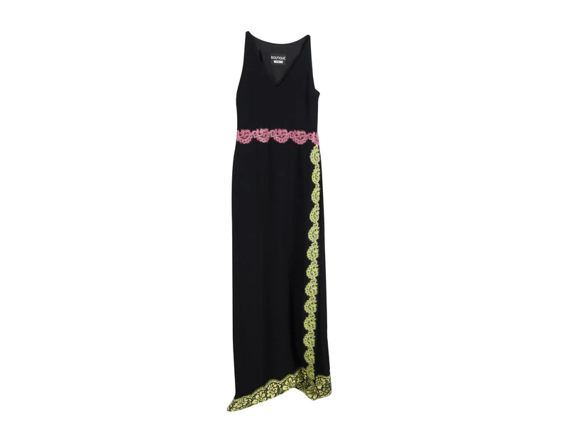 Boutique Moschino Lace Trimmed Maxi Dress in Black Triacetate - Black