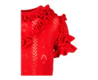 Ruffled Wool Dress - Red
