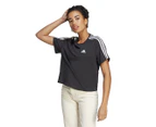 Adidas Women's Essentials 3-Stripes Cropped Tee / T-Shirt / Tshirt - Black/White