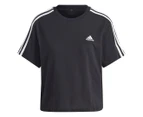 Adidas Women's Essentials 3-Stripes Cropped Tee / T-Shirt / Tshirt - Black/White