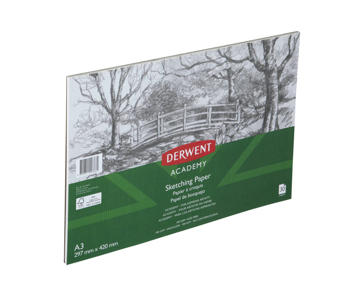 Derwent Academy Art/Craft Sketching Paper Pad A3 Portrait 30 Sheet 100Gsm