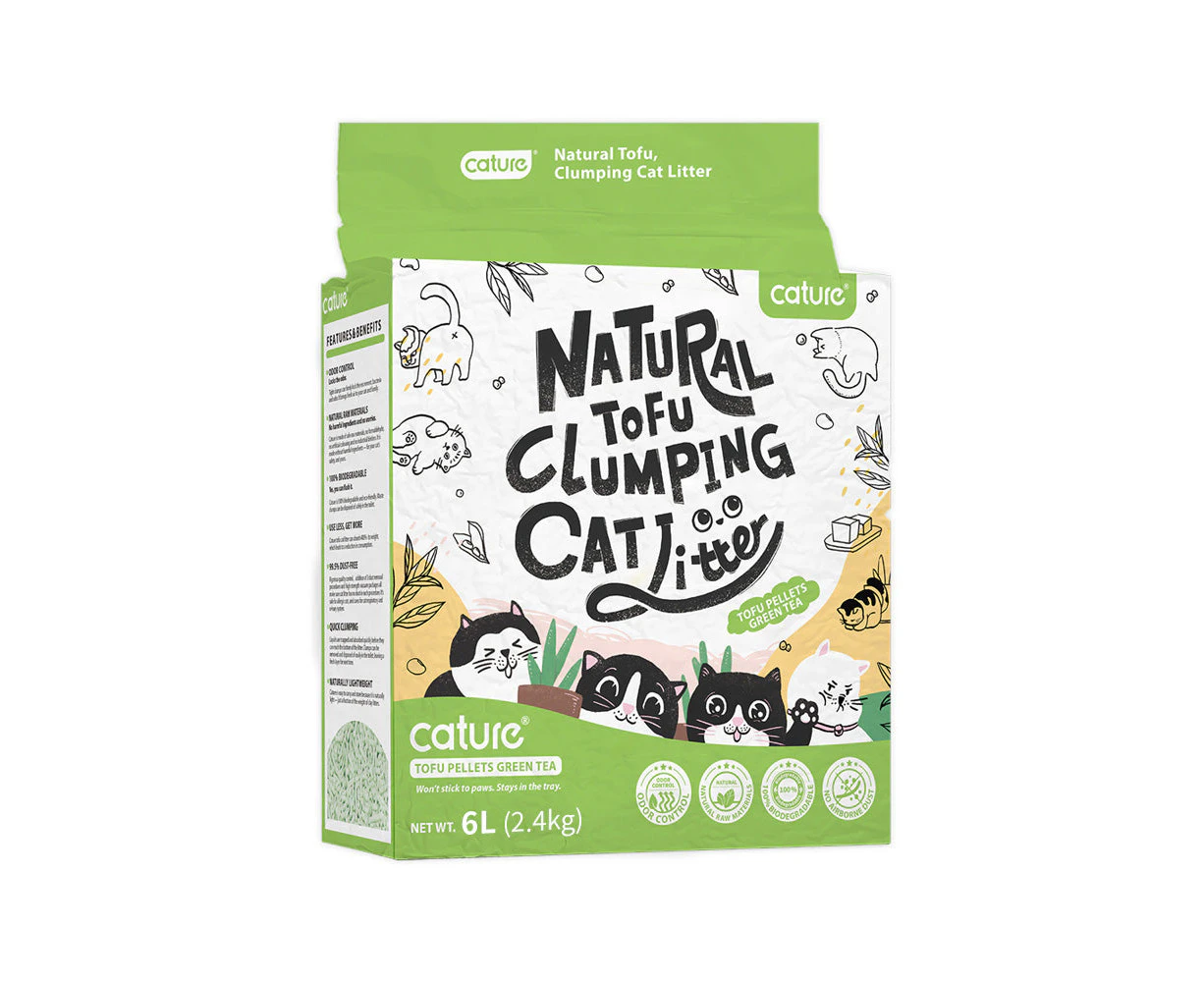 Cature 6L/2.4kg Natural Tofu Clumping Cat Litter Pellets Green Tea Flushable