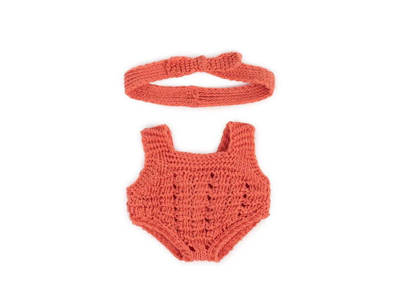 2pc Miniland Clothing Eco Knitted Rompers & Hairband Costume For 21cm Doll 3y+