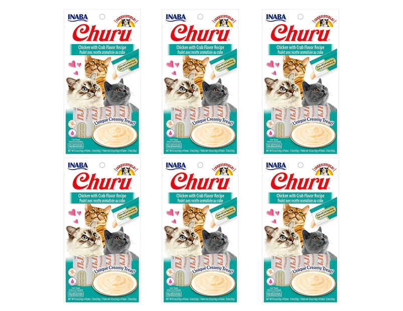 6PK Inaba Churu Chicken w/ Crab Flavour Recipe Cat/Kitten Pet Food/Treat Pack