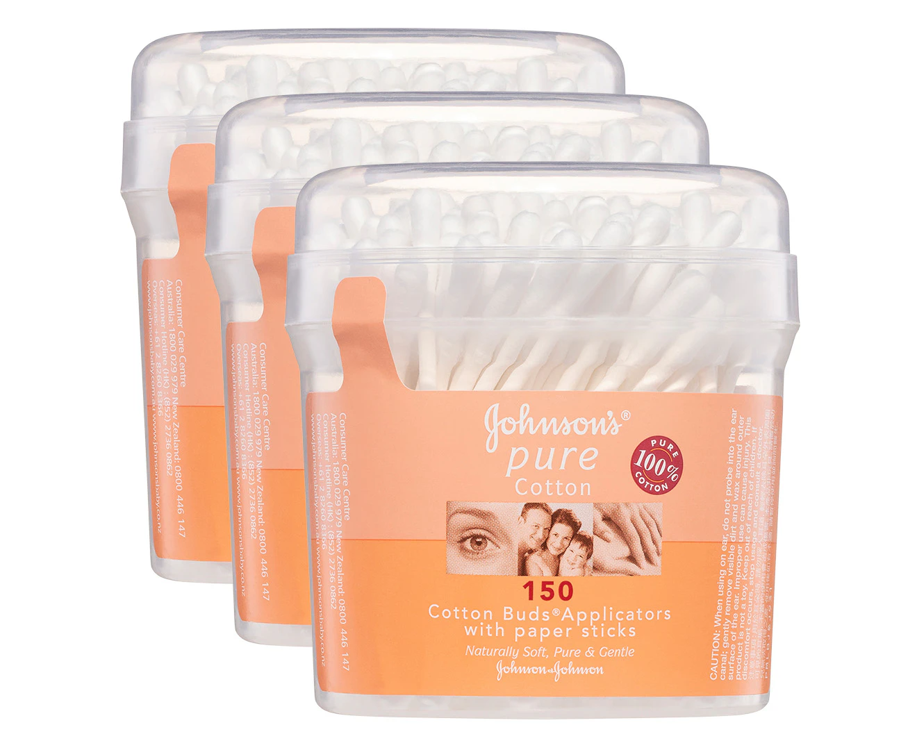 3 x 150pk Johnson's Pure Cotton Buds