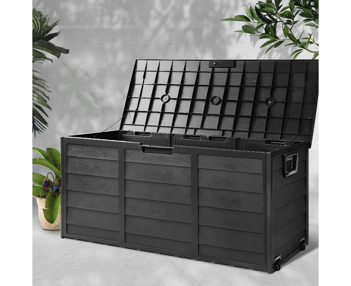 Gardeon Outdoor Storage Box 290L Lockable Organiser Garden Deck Shed All Black