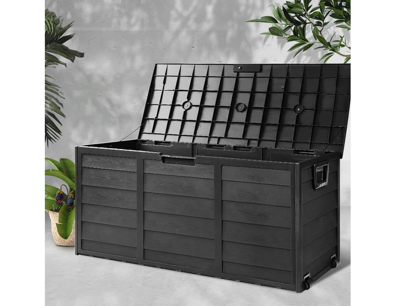 Gardeon Outdoor Storage Box 290L Lockable Organiser Garden Deck Shed All Black