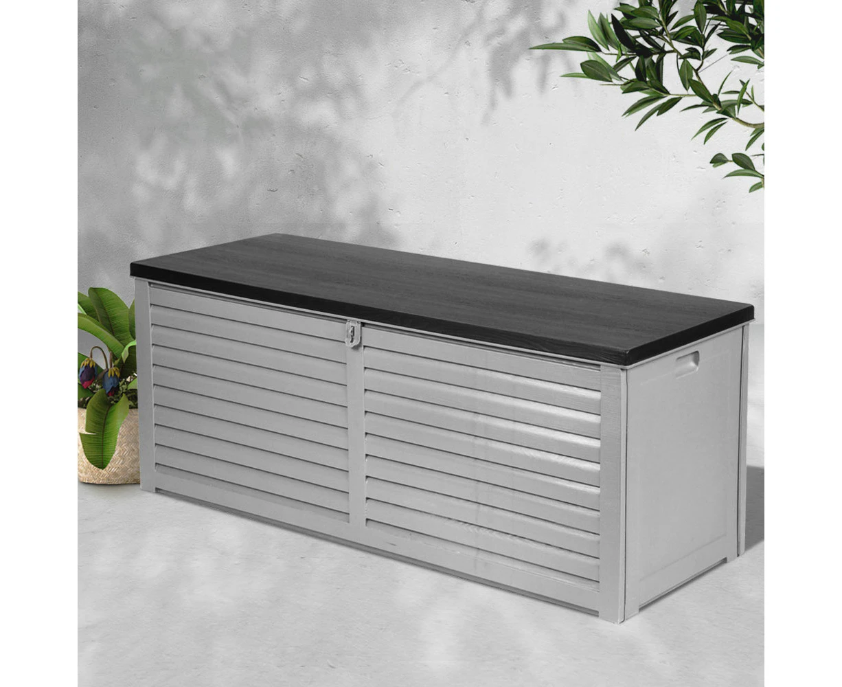 Gardeon Outdoor Storage Box 390L Container Lockable Garden Bench Tools Toy Shed Black