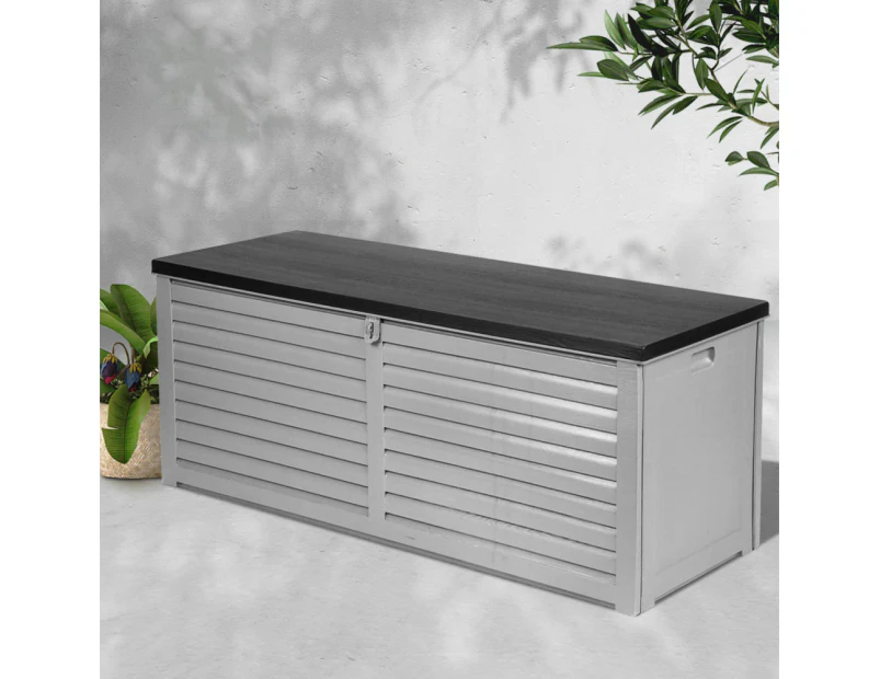 Gardeon Outdoor Storage Box 390L Container Lockable Garden Bench Tools Toy Shed Black