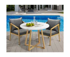 Livsip 90cm Outdoor Dining Marble Table Patio Furniture Bistro Set Brown