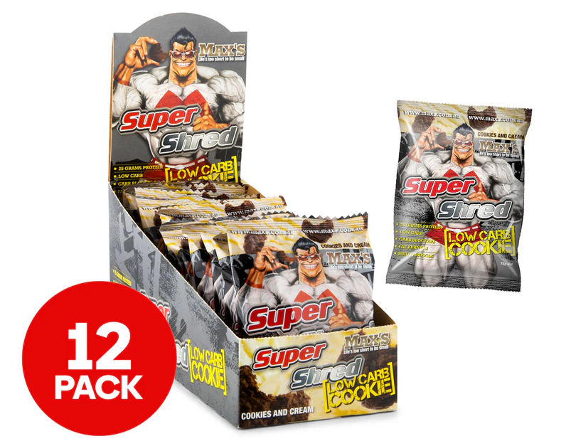 12 x Max's Super Shred Low Carb Cookie 75g - Cookies & Cream