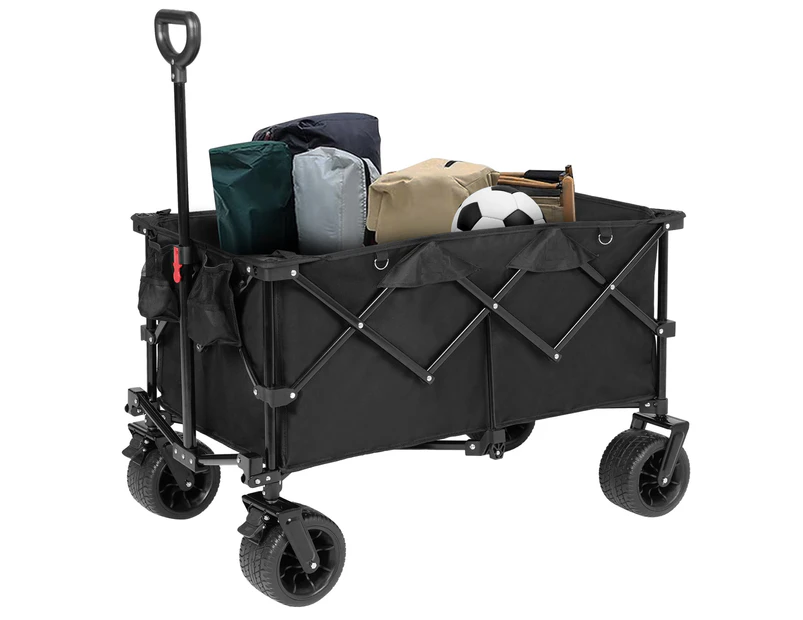 Advwin 200L Collapsible Folding Wagon, Heavy Duty Utility Beach Garden Cart with All-Terrain Wheels and Brakes, 2 Drink Holders-150kg