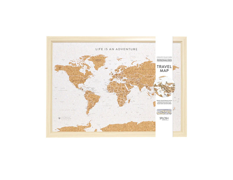 Travel Map Framed Cork Board Around The World Places Tour w/ Hook & Stand Small