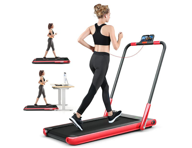 Costway 2in1 Electric Desk Treadmill 12kmh APP Folding Running Machine Home Gym Walking Pad w/LED Display & Bluetooth Speaker, Red