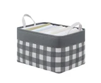 Fabric Storage Basket Folding Large Capacity Plaid Home Clothes Socks Storage Box Kids Toys Organizer with Handles Household Supplies-Grey L