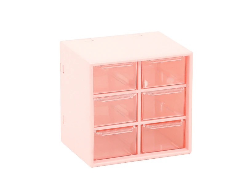 Storage Box Drawer Transparent Dustproof Compartment High Capacity 6 Grids Student Desk Stationery Storage Container for Home-Pink