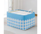Fabric Storage Basket Folding Large Capacity Plaid Home Clothes Socks Storage Box Kids Toys Organizer with Handles Household Supplies-Sky Blue L