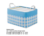 Fabric Storage Basket Folding Large Capacity Plaid Home Clothes Socks Storage Box Kids Toys Organizer with Handles Household Supplies-Sky Blue L