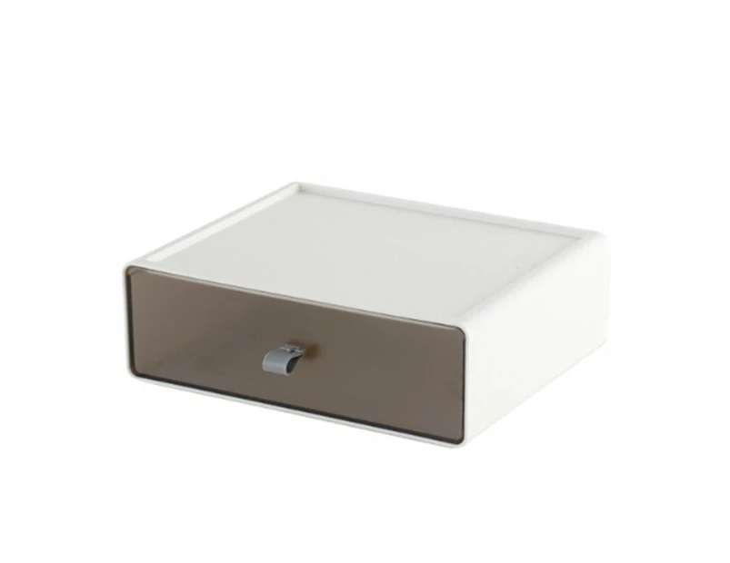 Desktop Storage Box Transparent Large Capacity Single/Dual Lattice Drawer Type Sundries Storage Cabinets Shelves Home Supplies-White B
