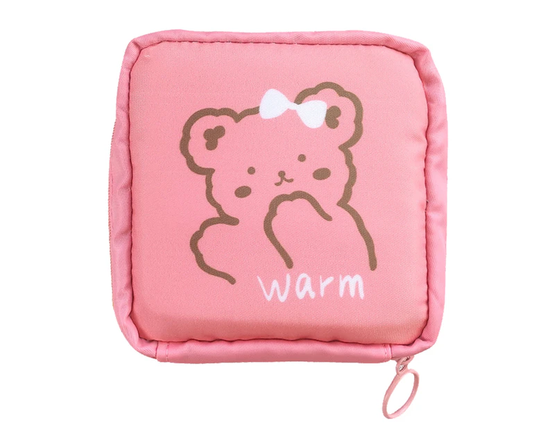 Sanitary Napkin Storage Bag Waterproof Cartoon Nylon Zipper Design Tampon Pouch for Teen Girls-Pink