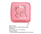 Sanitary Napkin Storage Bag Waterproof Cartoon Nylon Zipper Design Tampon Pouch for Teen Girls-Pink