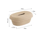 Tissue Box Handmade Stitching Large Capacity Detachable Cotton Rope Waterproof Tissue Foldable Box for Office-Khaki
