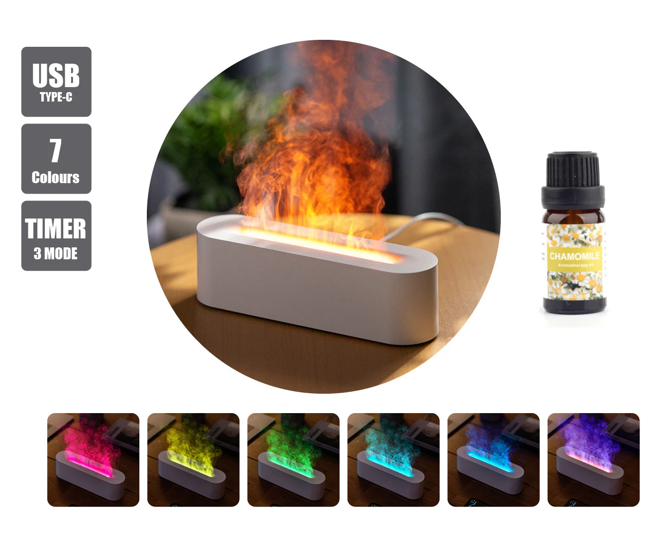 7 Colour LED Oil Diffuser Ultrasonic Set (Sydney Stock) Flame Light Mist Humidifier Air Purifier Essential Oil