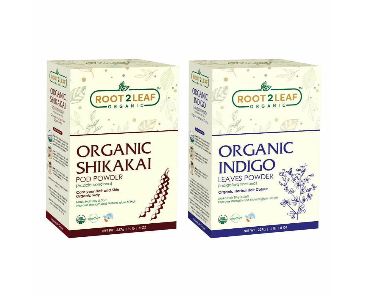 Indigo Leaf & Shikakai Powder For Natural Hair (227 Gms) pack of 2 by Root2leaf organic