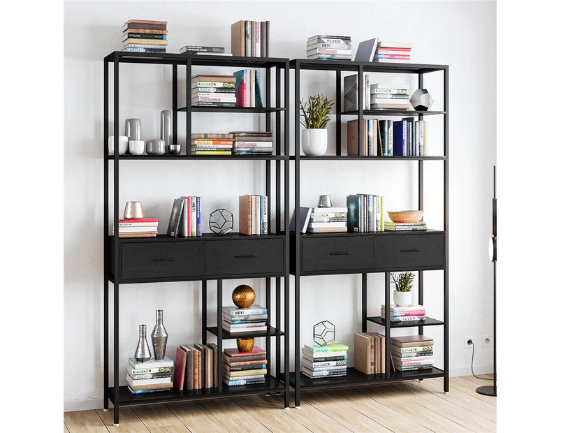 UNHO Heavy Duty 180cm Storage Rack Shelves Large Bookshelf with 2 Drawers Strong Metal Frame