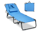 Costway Outdoor Reclining Sun Lounger Bed Foldable Deck Beach Chairs Recliner Oxford Fabric Head Cushion,Pool Patio Backyard,Blue