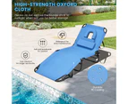 Costway Outdoor Reclining Sun Lounger Bed Foldable Deck Beach Chairs Recliner Oxford Fabric Head Cushion,Pool Patio Backyard,Blue