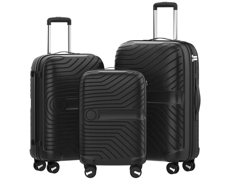 Advwin Luggage Sets 3 Pcs Travel Suitcases 20''/24''/28'' Lightweight TSA Lock Spinner Wheels Durable Retractable Pull Bars Black