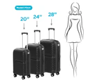 Advwin Luggage Sets 3 Pcs Travel Suitcases 20''/24''/28'' Lightweight TSA Lock Spinner Wheels Durable Retractable Pull Bars Black