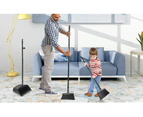 Broom and Dustpan Set Long Handle Soft Bristles Stand Up Store for Home Kitchen Dark Grey