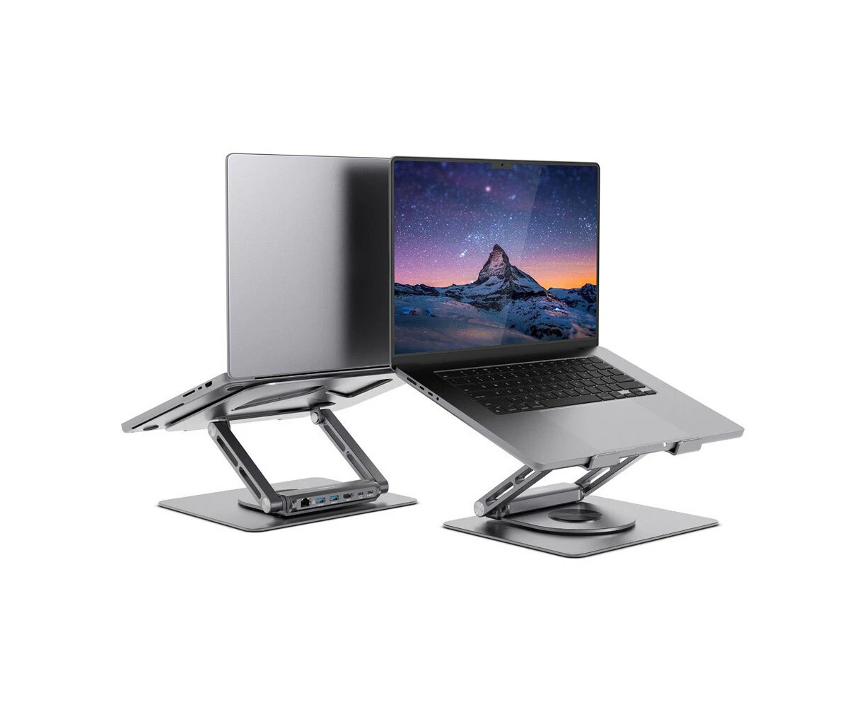 Mbeat Stage S12 Rotating Laptop Stand with USB-C Docking Station - Space Grey