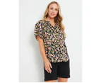 RIVERS - Mens -  Printed Button Thru Short Sleeve Shirt - Black Vine Floral