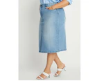 BeMe - Plus Size - Womens -  Mid Length Denim Skirt - Mid Blue