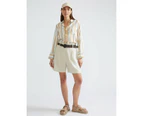 KATIES - Womens -  Belted Linen Blend Shorts - Stone