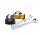 6pc Avanti Ice Golf Ball Set Whiskey Stainless Steel Stone/Stand w/ Tongs Silver
