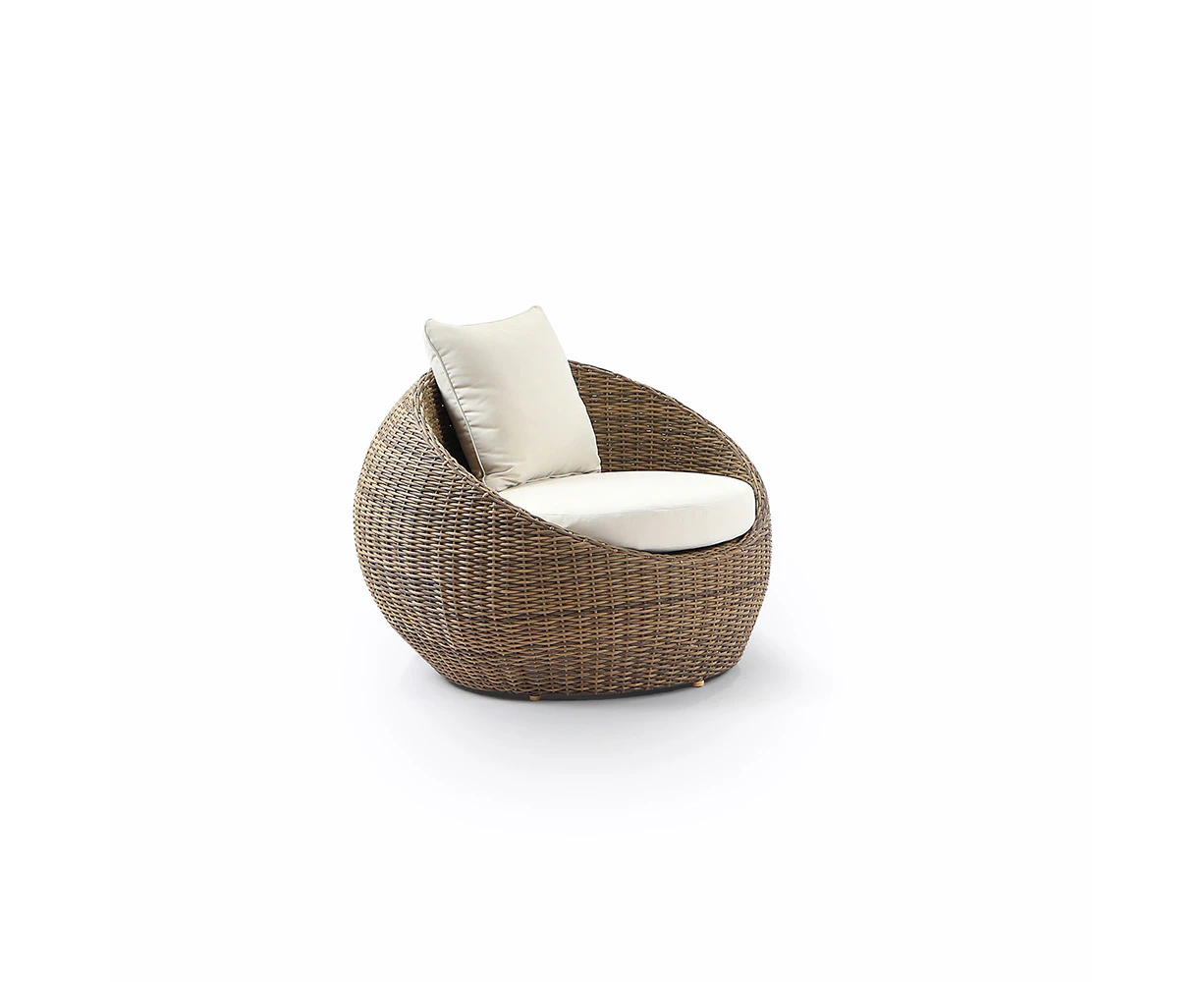 Outdoor Newport Outdoor Wicker Lounge Arm Chair - Kimberly - Outdoor Wicker Lounges - Brushed Wheat wicker with Cream cushions