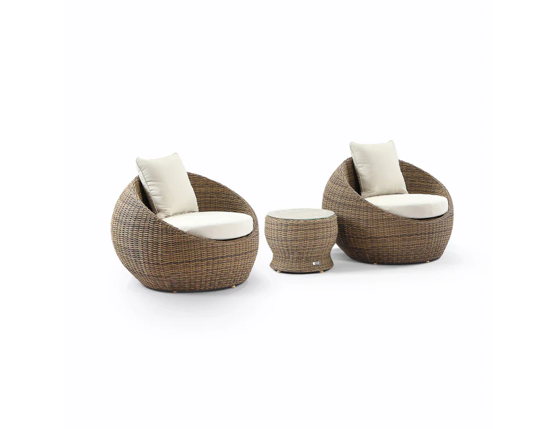 Newport Outdoor Wicker Lounge 2 x Arm Chair with Side Table - Outdoor Wicker Lounges - Brushed Wheat