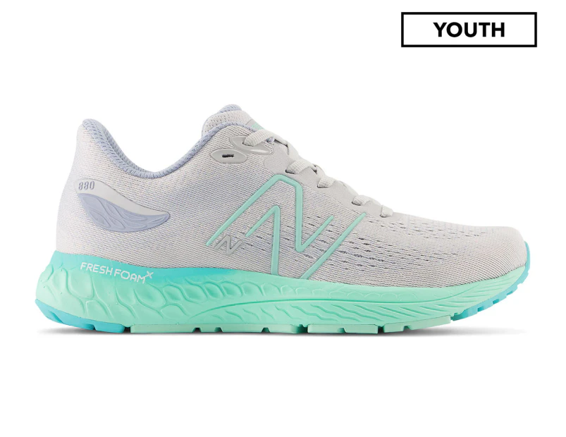 New Balance Youth Fresh Foam X 880v12 Running Shoes - Light Aluminium/Bright Mint