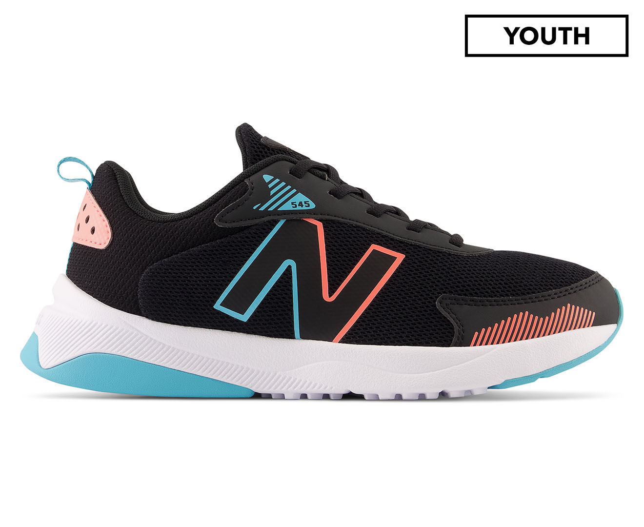 New Balance Youth 545 Running Shoes - Black/Grapefruit/Summer Aqua ...