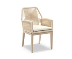 Outdoor Hugo Outdoor Aluminium And Rope Dining Chair In Light Oak Timber Look - Outdoor Chairs - Walnut Rope with Beige Cushion