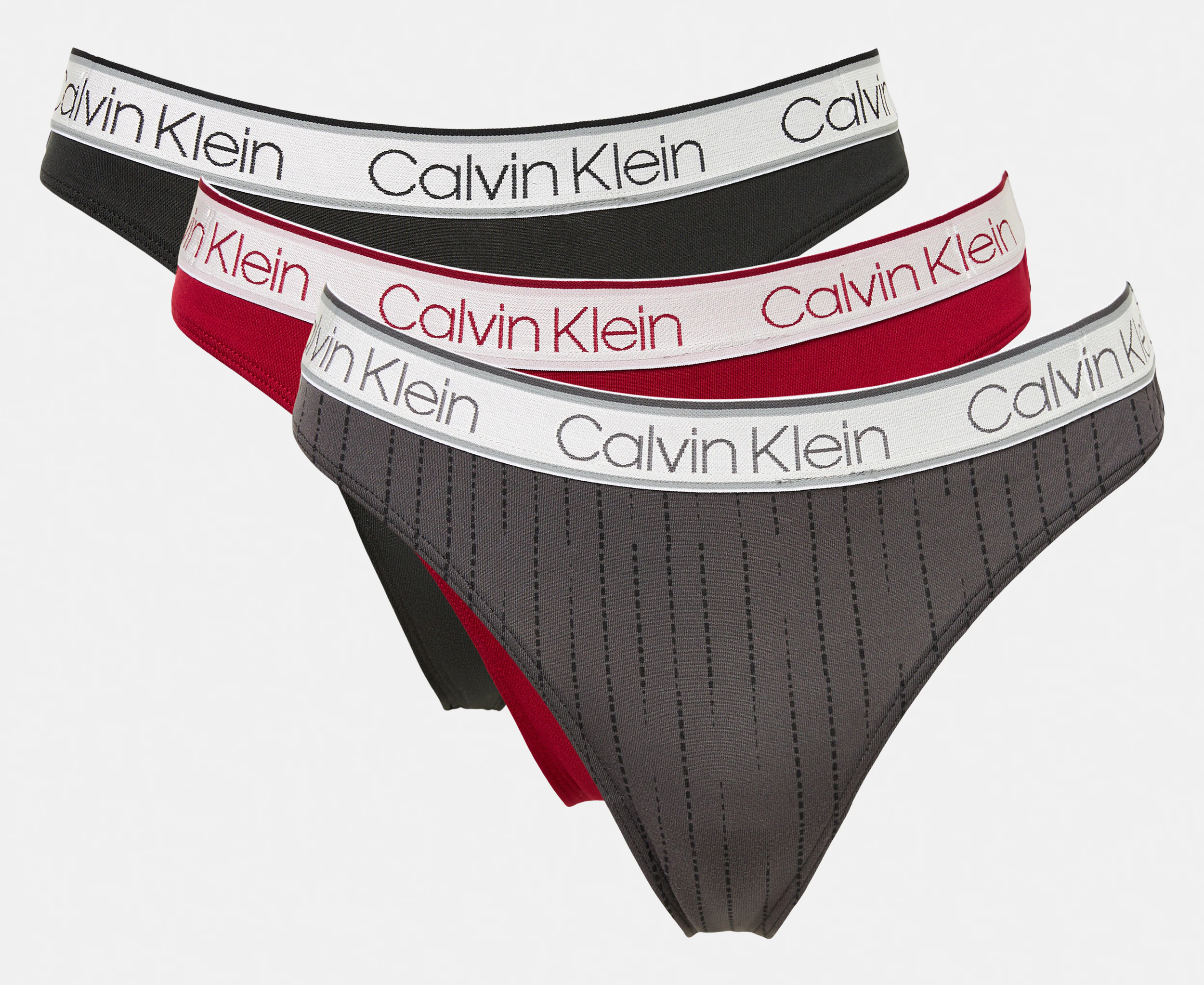 Calvin Klein Women's Chromatic Thong 3-Pack - Black/Red Carpet/Chalk Stripe Grey