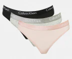 Calvin Klein Women's Motive Cotton Thong 3-Pack - Black/Grey Heather/Nymph's Thigh