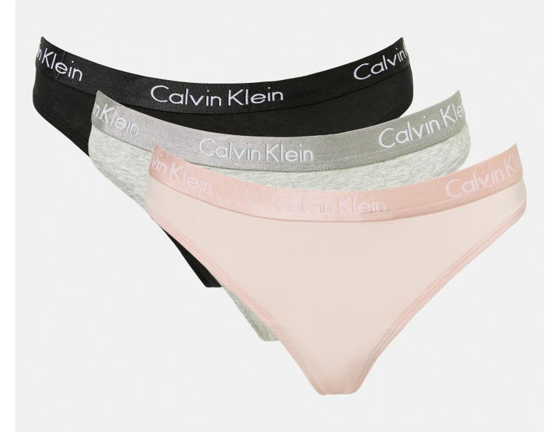 Calvin Klein Women's Motive Cotton Thong 3-Pack - Black/Grey Heather/Nymph's Thigh
