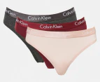 Calvin Klein Women's Motive Cotton Thong 3-Pack - Tawny Port/Charcoal Heather/Nymph's Thigh