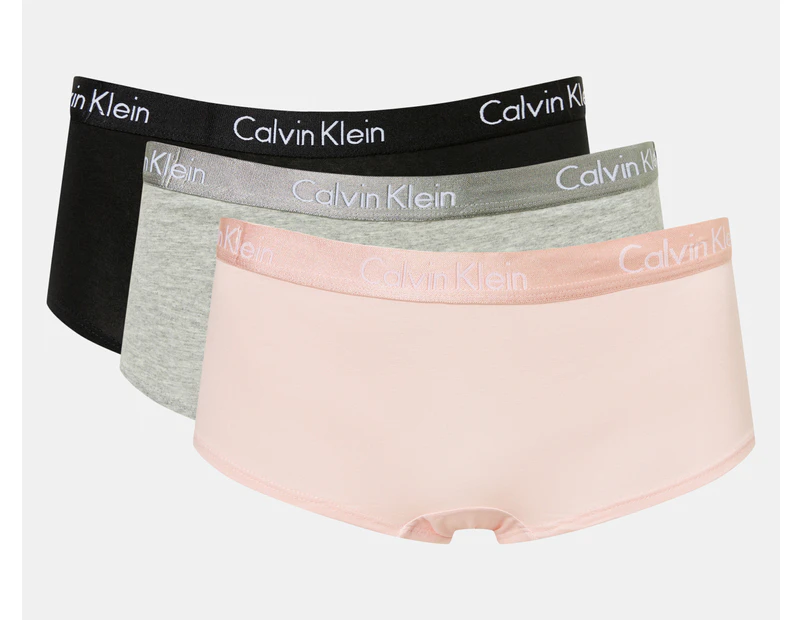 Calvin Klein Women's Motive Cotton Boyshorts 3-Pack - Black/Grey Heather/Nymph's Thigh
