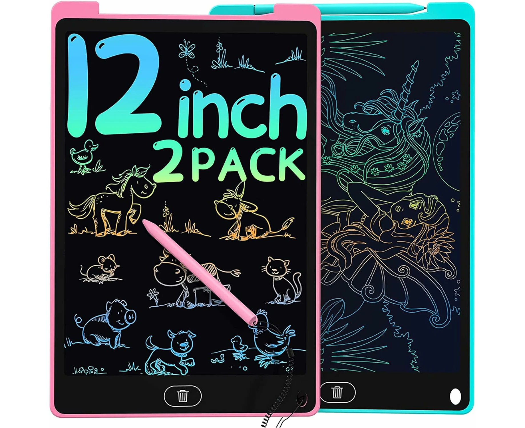 2 Pack 12inch LCD Writing Tablet Doodle Board Colorful Drawing Pad for Kids Portable Drawing Table Learning Creative Toy